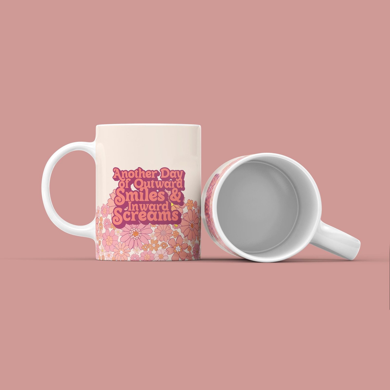 Outward Smiles, Inward Screams Vintage Floral Mug - Image 3