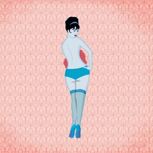 Vintage Pin-Up Showgirl Illustration on Wood Panel