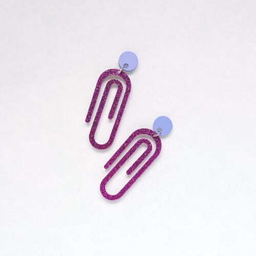Sparkling Rose Radiance Glitter Paperclip Earrings with Lavender Studs