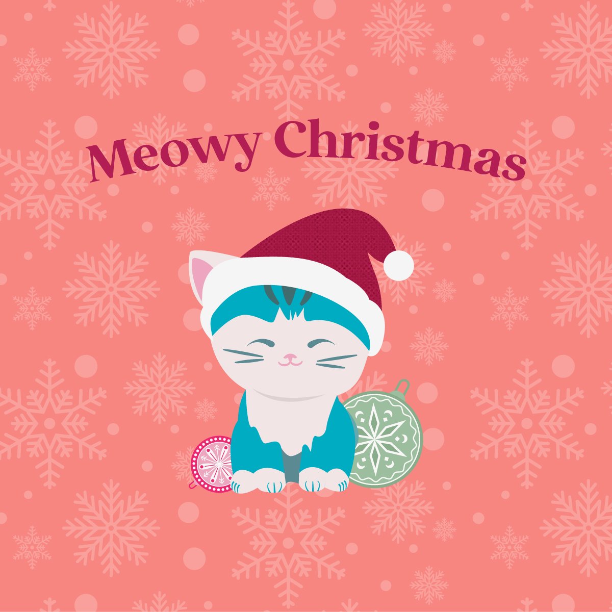 Meowy Christmas Ceramic Ornament – Cute Holiday Cat Décor - Bluepop Art